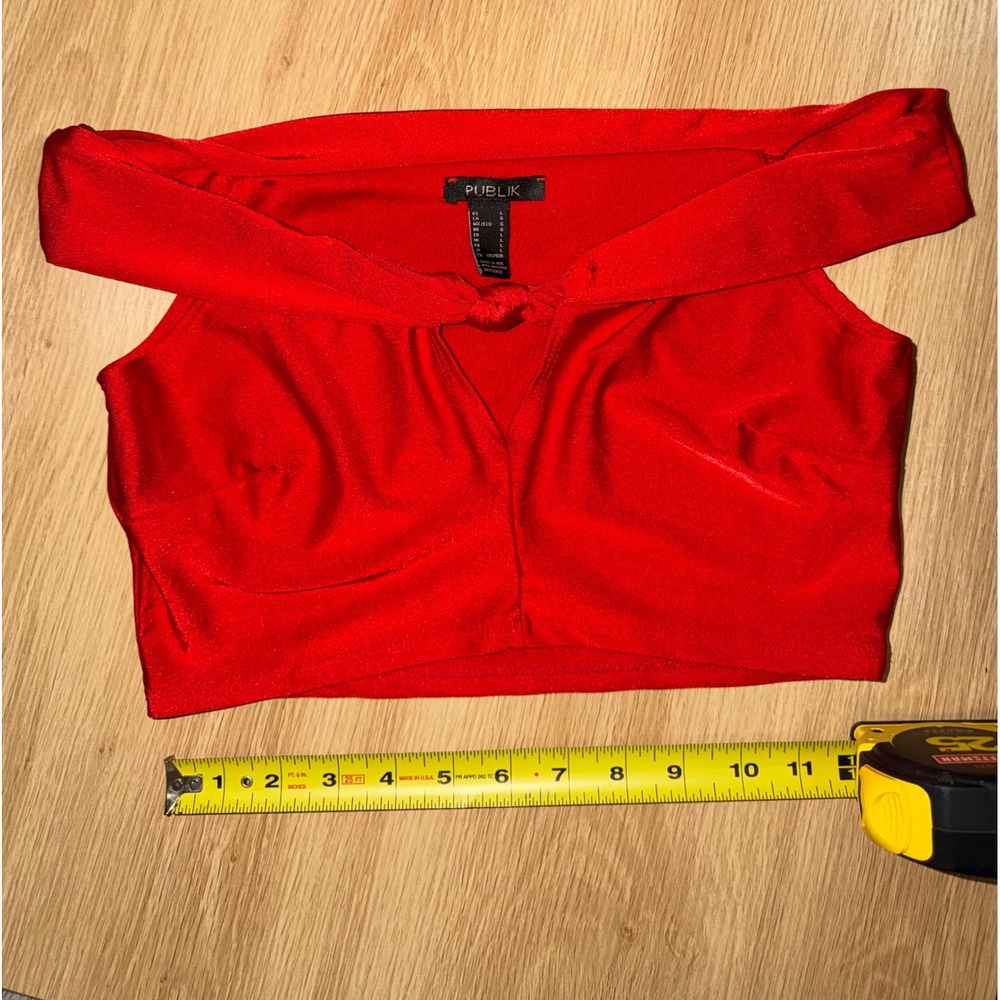 Publik Red Off The Shoulder Knot Front V-Neck Crop Top Large Womens Night Out